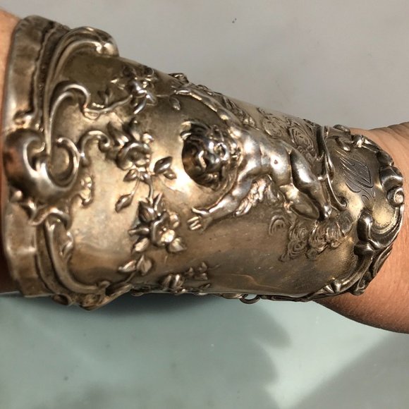 Antique Art Nouveau Cherub Sterling Silver Bracer Mauser Rare 925 Gladiator - Picture 5 of 8